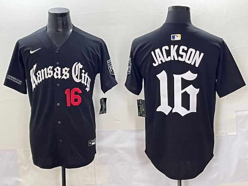 Men 2025 Kansas City Royals #16 Jackson Black Five generations Joint Name Nike MLB Jersey style 8->kansas city royals->MLB Jersey